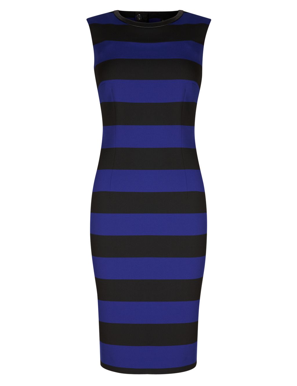 Faux Leather Trim Striped Shift Dress 1 of 6