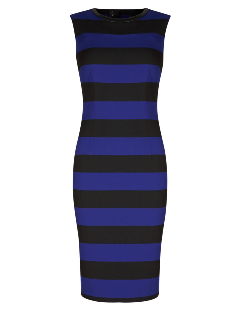 Faux Leather Trim Striped Shift Dress 3 of 6