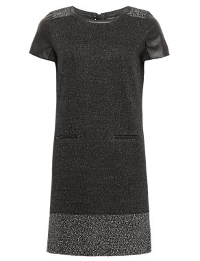 Faux Leather Trim Tweed Tunic Dress Image 2 of 8