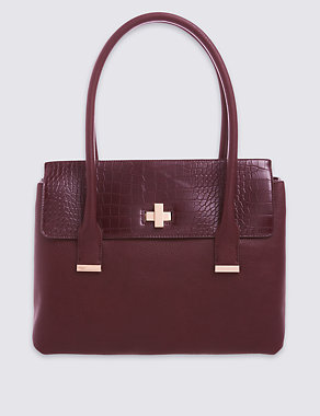 Faux Leather Twist Lock Tote Bag Image 2 of 6