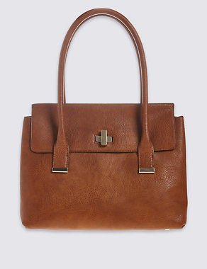 Faux Leather Twist Lock Tote Bag Image 2 of 5