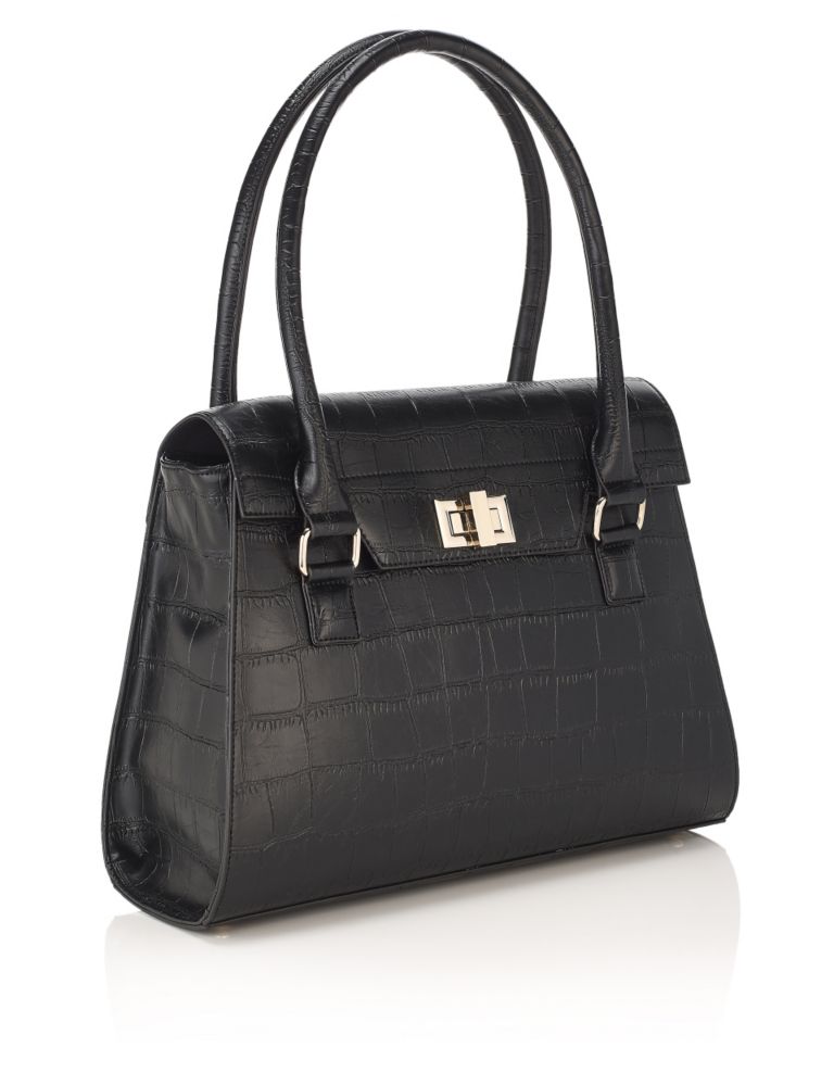 Faux Leather Twist Lock Tote Bag 4 of 6