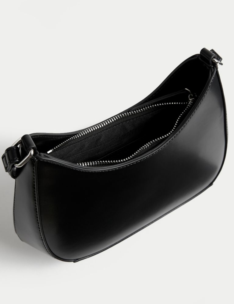 Liz & Co Faux Leather Shiny Shoulderbag Satchel Purse Black
