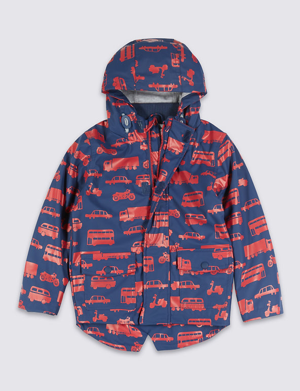Faux Leather Vehicle Print Hooded Fisherman Jacket (1-7 Years) Image 1 of 2