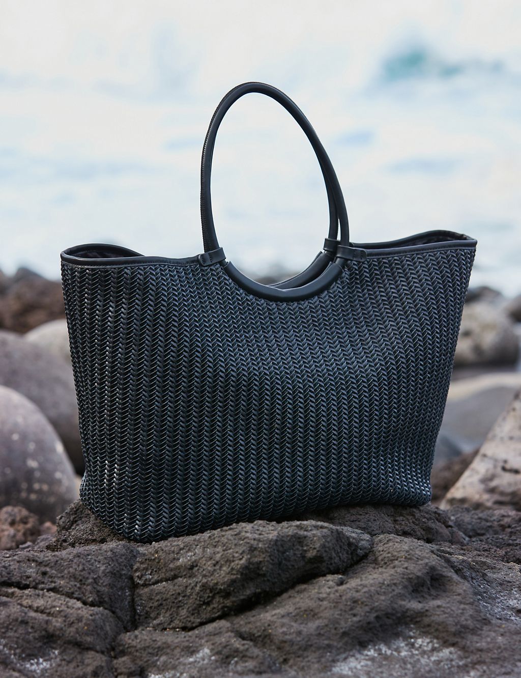 Faux Leather Woven Tote Bag 2 of 2
