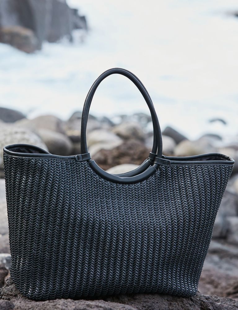 Faux Leather Woven Tote Bag 1 of 2
