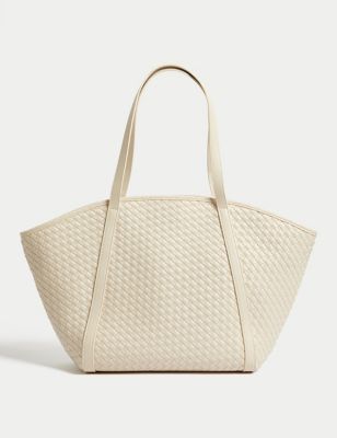 Faux Leather Woven Tote Shopper Image 2 of 5