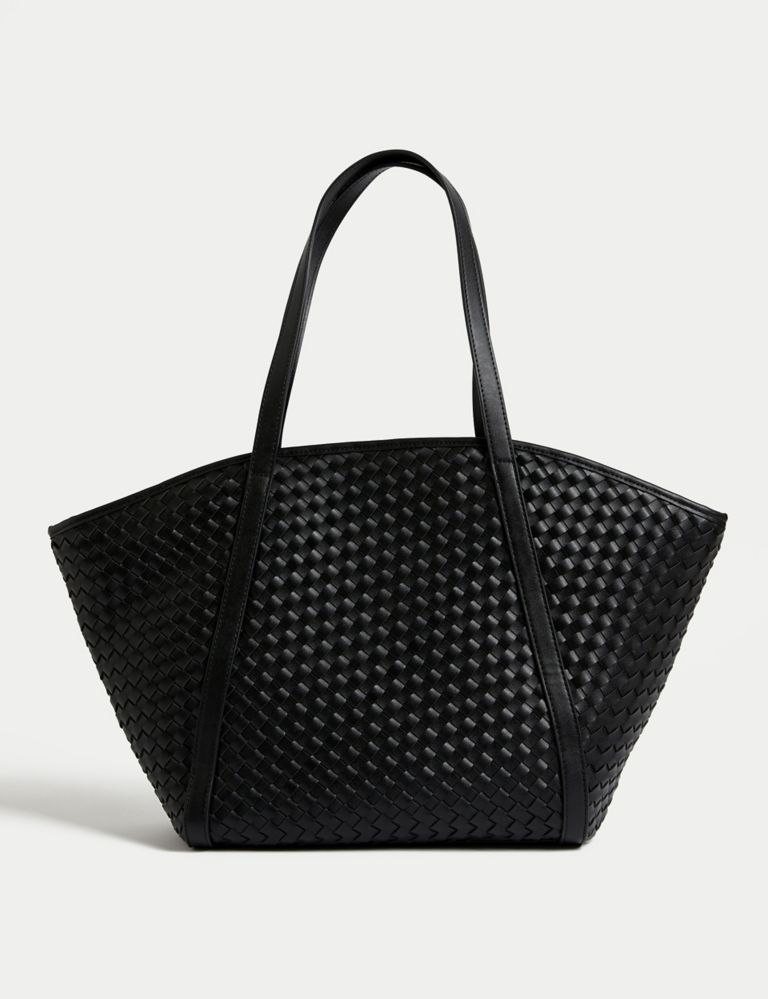 Faux Leather Woven Tote Shopper 2 of 6