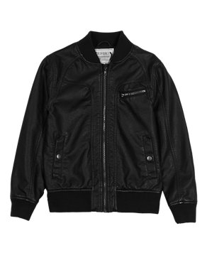 Faux Leather Zip Through Bomber Jacket (5-14 Years) Image 2 of 3