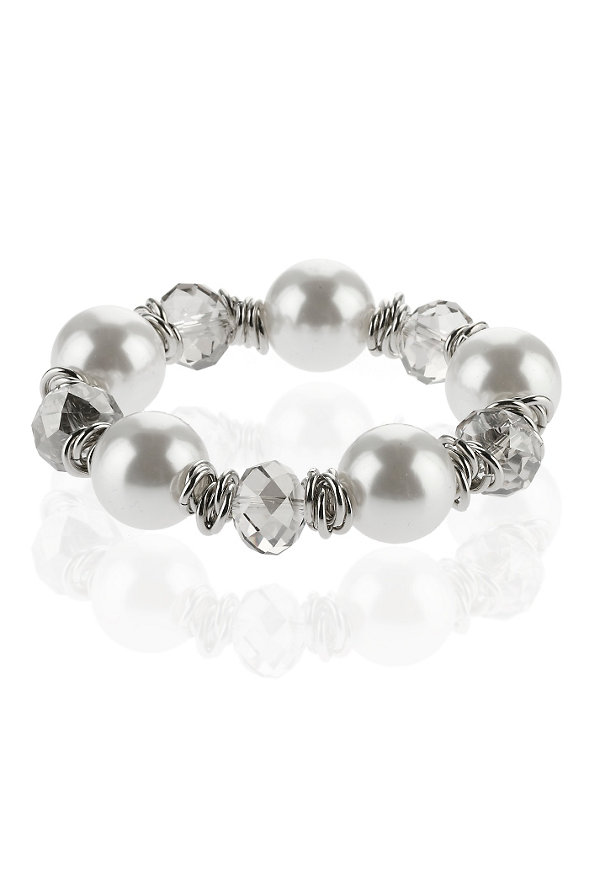 Faux Pearl & Multi-Faceted Bead Stretch Bracelet Image 1 of 2