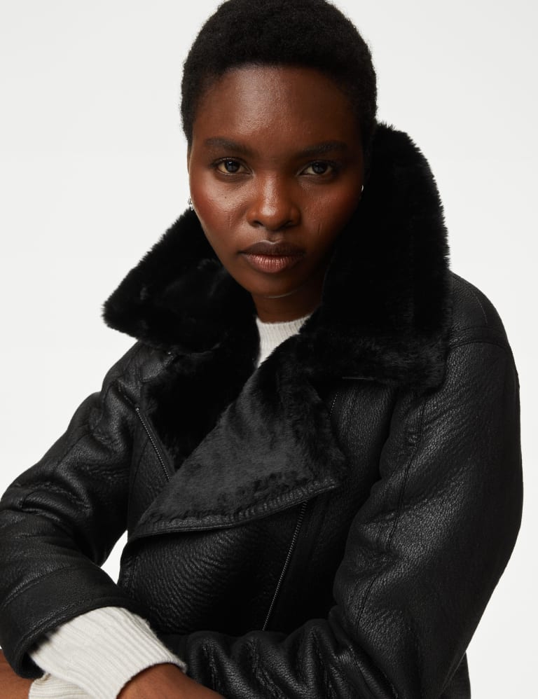 Faux shearling jacket black sale