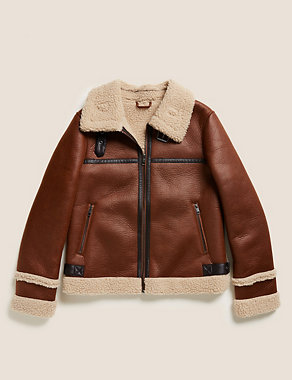 Faux Shearling Borg Lined Aviator Jacket Image 2 of 6