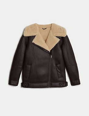 Faux Shearling Borg Lined Aviator Jacket Image 2 of 9