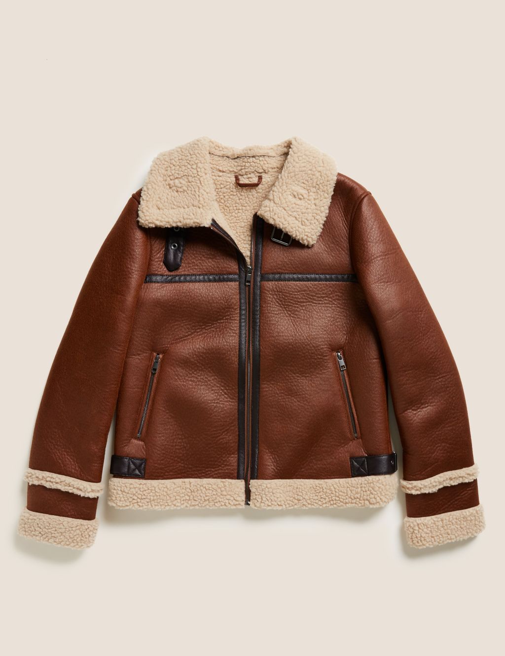 Faux Shearling Borg Lined Aviator Jacket | M&S Collection | M&S