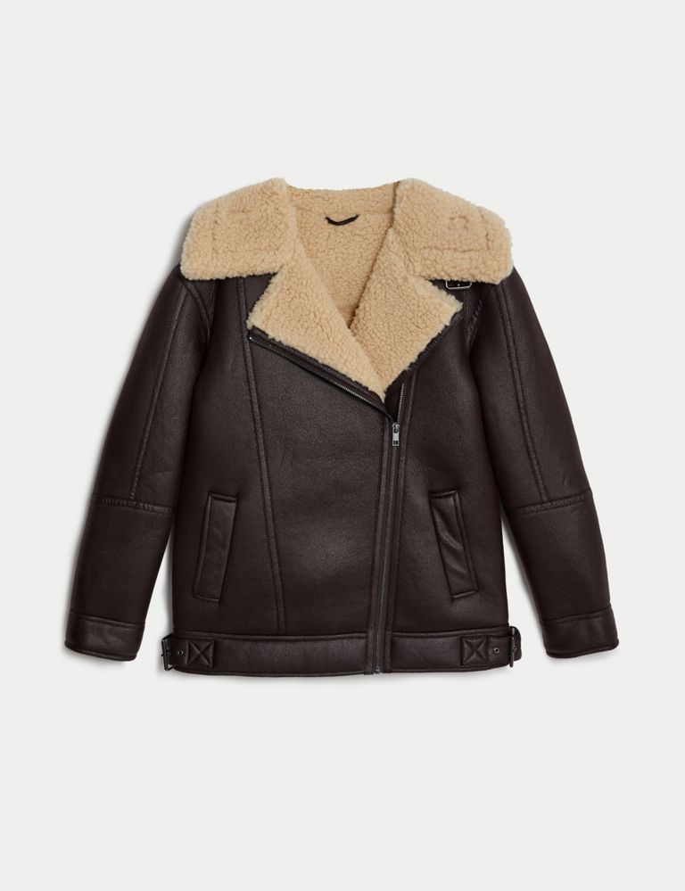 Faux Shearling Borg Lined Aviator Jacket 3 of 6