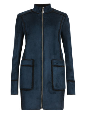 Faux Shearling Zip Through Funnel Neck Coat Image 2 of 3