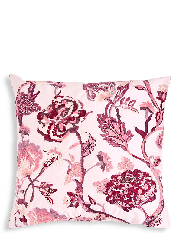 Faux Silk Floral Embroidered Cushion Image 1 of 2