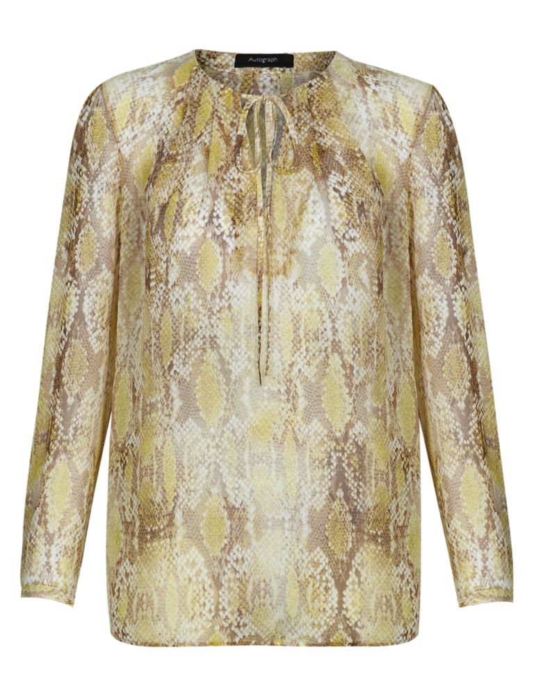 Faux Snakeskin Print Tie Front Blouse 3 of 5