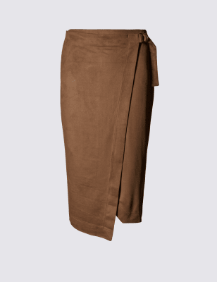 Faux suede draped skirt sale