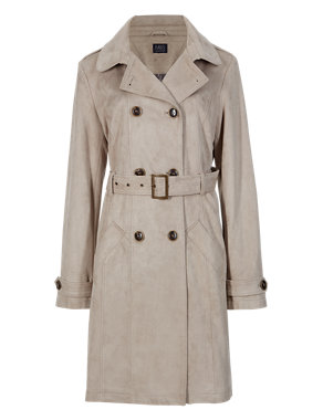 Faux Suede Belted Trench Coat Image 2 of 4