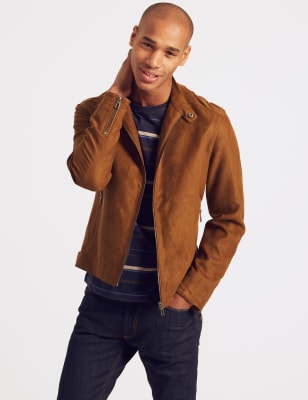 Faux suede 2025 biker jacket men