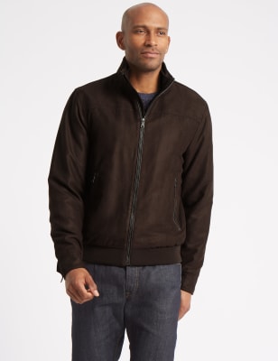 Mens faux 2024 suede bomber jacket