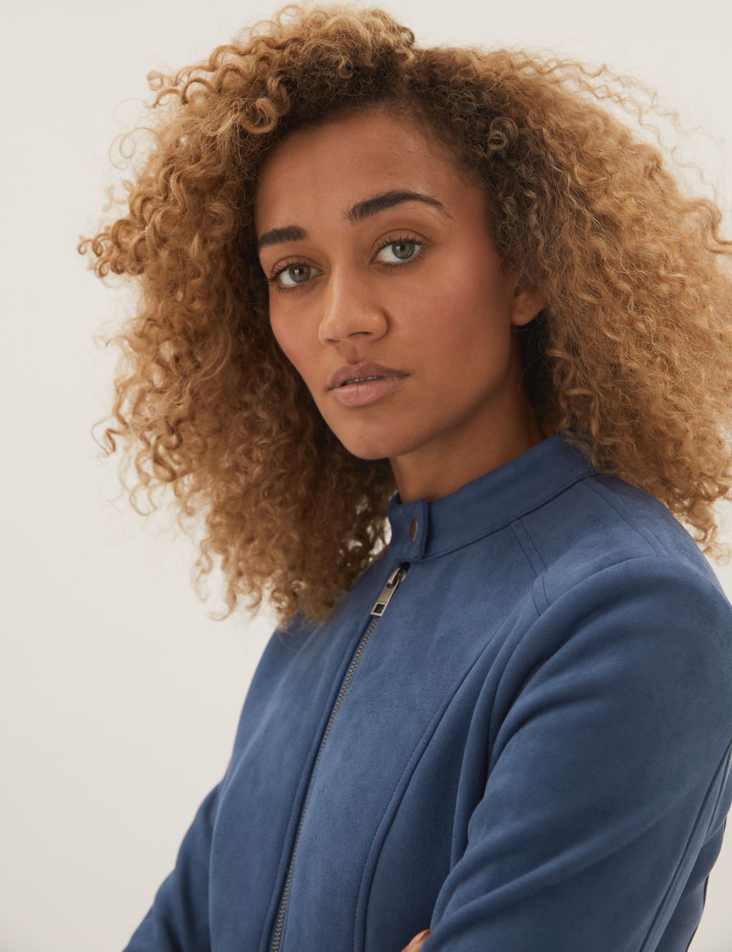 Faux Suede Collarless Biker Jacket | M&S Collection | M&S