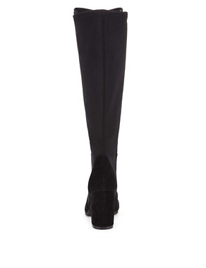 Faux Suede Stretch Block Heel Knee High Boots with Insolia® Image 2 of 5