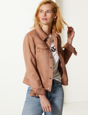 Faux suede trucker outlet jacket