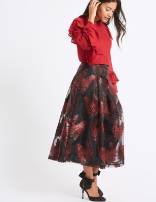 LAYERED FEATHER JACQUARD SKIRT-