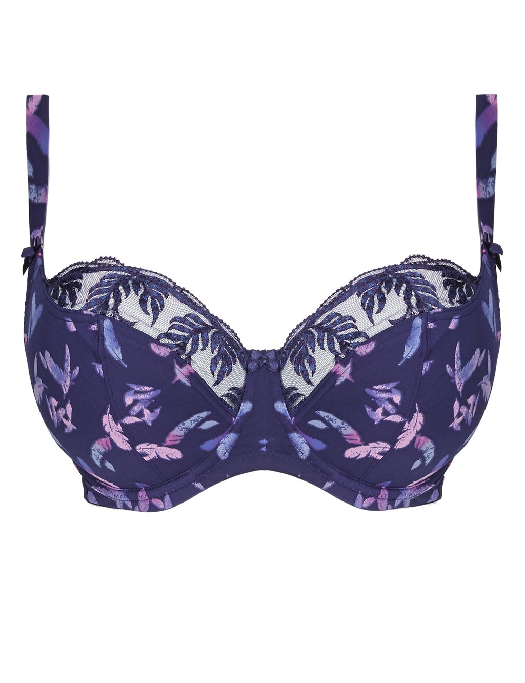 Feather Print Non-Padded Underwired Balcony DD-G Bra 1 of 4