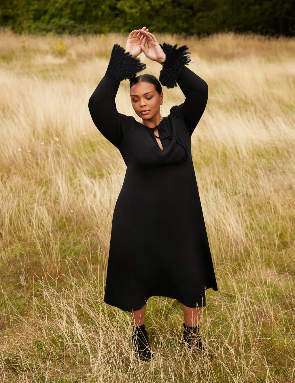 Black dress sales with tie neck