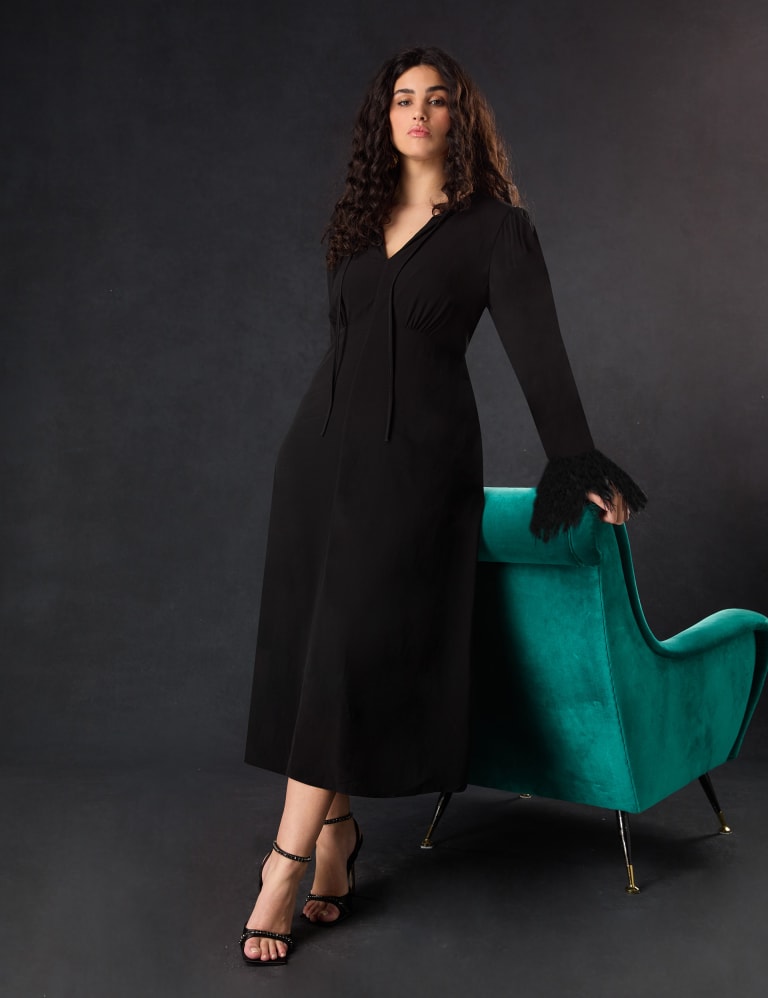Feather trim 2025 black dress