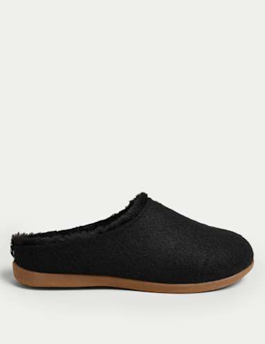 Felt Faux Fur Lined Mule Slippers 1 of 3