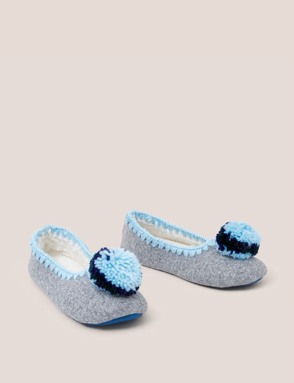 Felt Pom Pom Ballerina Slippers White Stuff M S