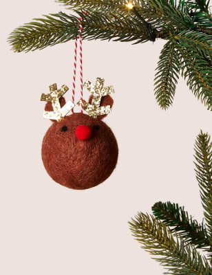 Felt Reindeer Head Christmas Decoration M S Create two reindeer heads by tracing the template shape twice onto a piece of brown felt (image 2). aed