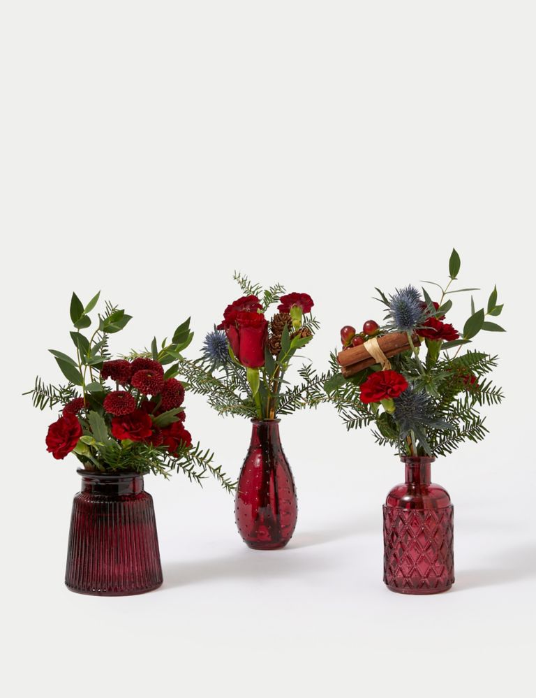 Festive Posies in Scarlet Bud Vases 4 of 7