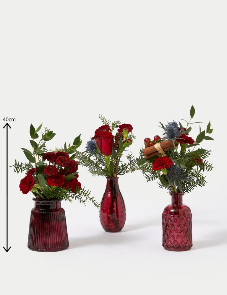 Festive Posies in Scarlet Bud Vases 7 of 7