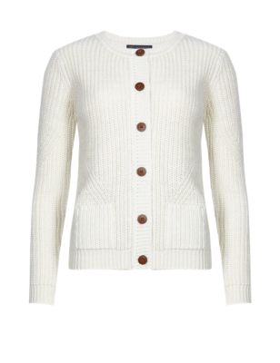 Fisherman Knit Ribbed Cardigan with Wool Image 2 of 4