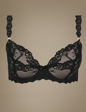 Fishnet Floral Lace Padded Balcony Bra DD-GG Image 2 of 4