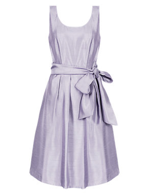 Fit & Flare Satin Belted Prom Bridesmaid Dress ONLINE ONLY Image 2 of 6