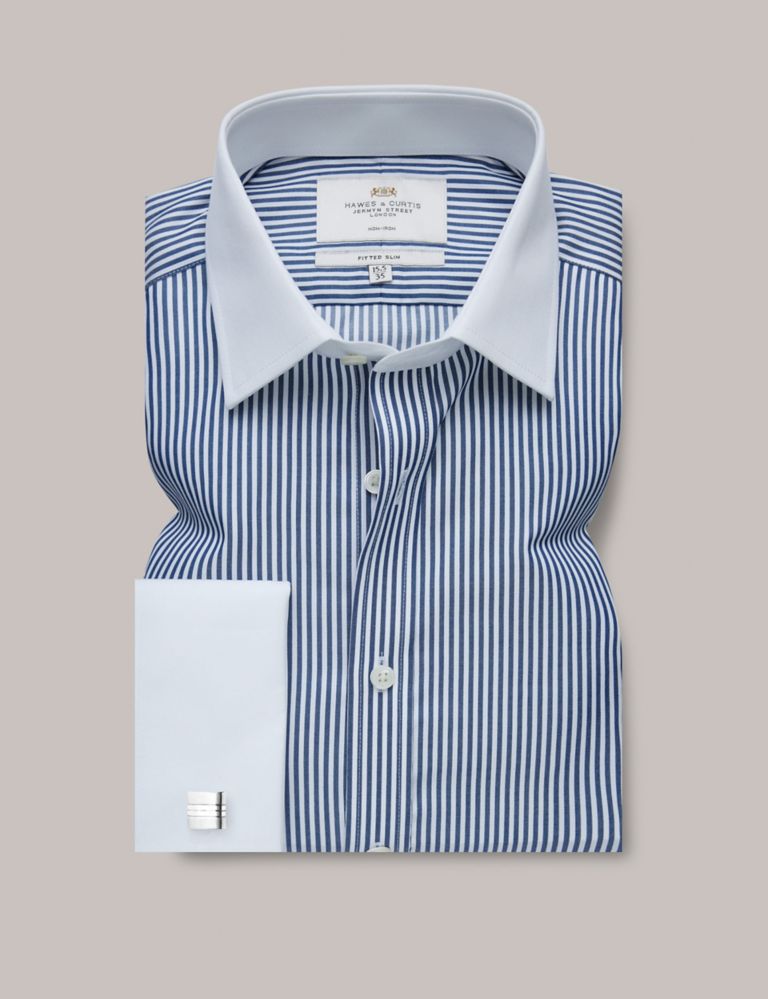 Fitted Slim Non Iron Pure Cotton Striped Shirt 1 of 3