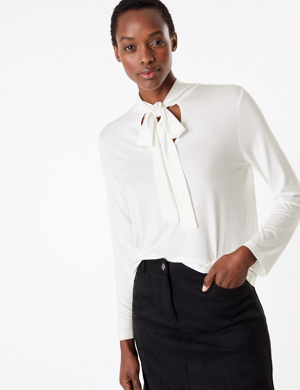 Fitted Tie Neck Long Sleeve Top 3 of 4