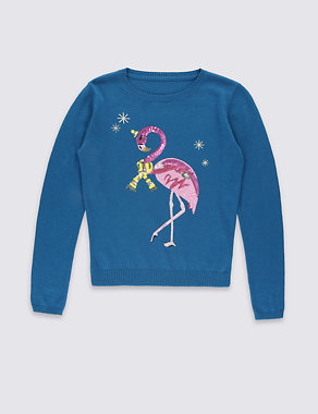 Flamingo Jumper with Wool  (5-14 Years) Image 2 of 3
