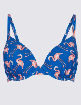 Flamingo Print Plunge Bikini Top A G M S Collection M S