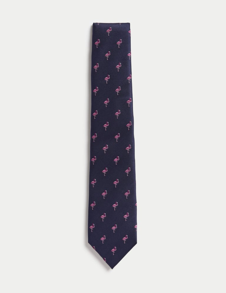 Flamingo Print Pure Silk Tie 1 of 2