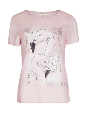 Flamingo Print Short Sleeve T-Shirt Image 2 of 4