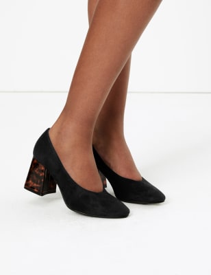 m&s block heel court shoes