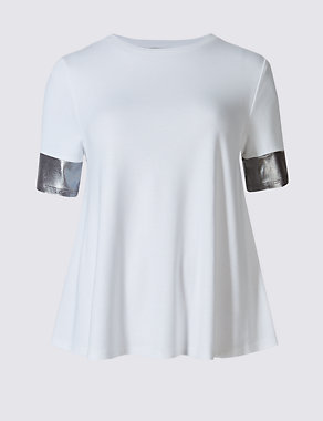 Flared Hem Metallic Sleeve T-Shirt Image 2 of 4
