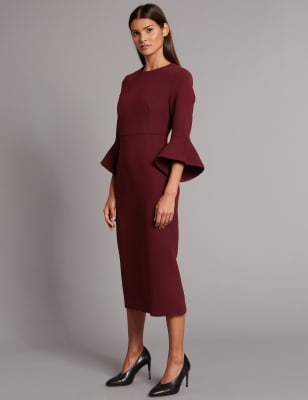 flared sleeve midi dress